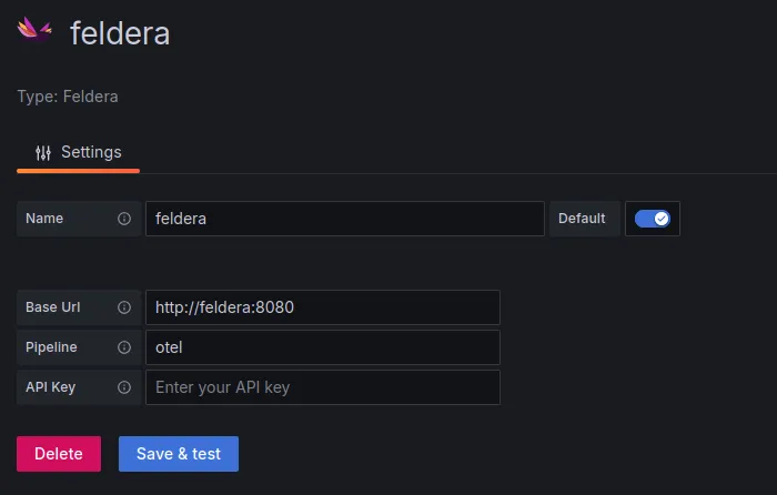 Feldera Data Source Configuration in Grafana