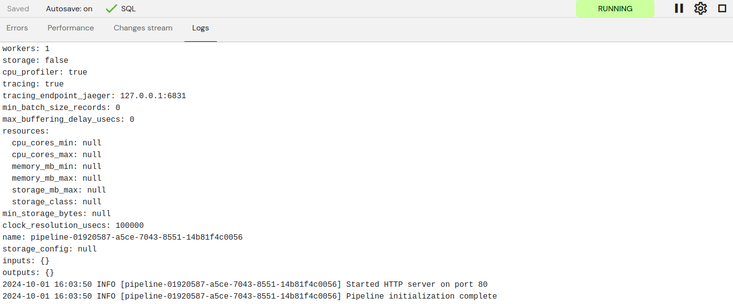 Log endpoint in the Feldera Webconsole